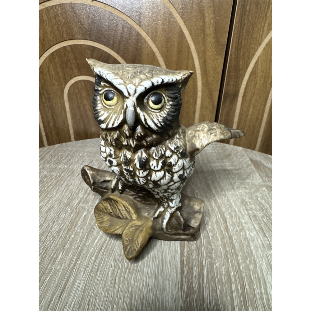 Vintage Homco Ceramic Porcelain  Brown Owl Figurine 1114 Original Stamp Decor